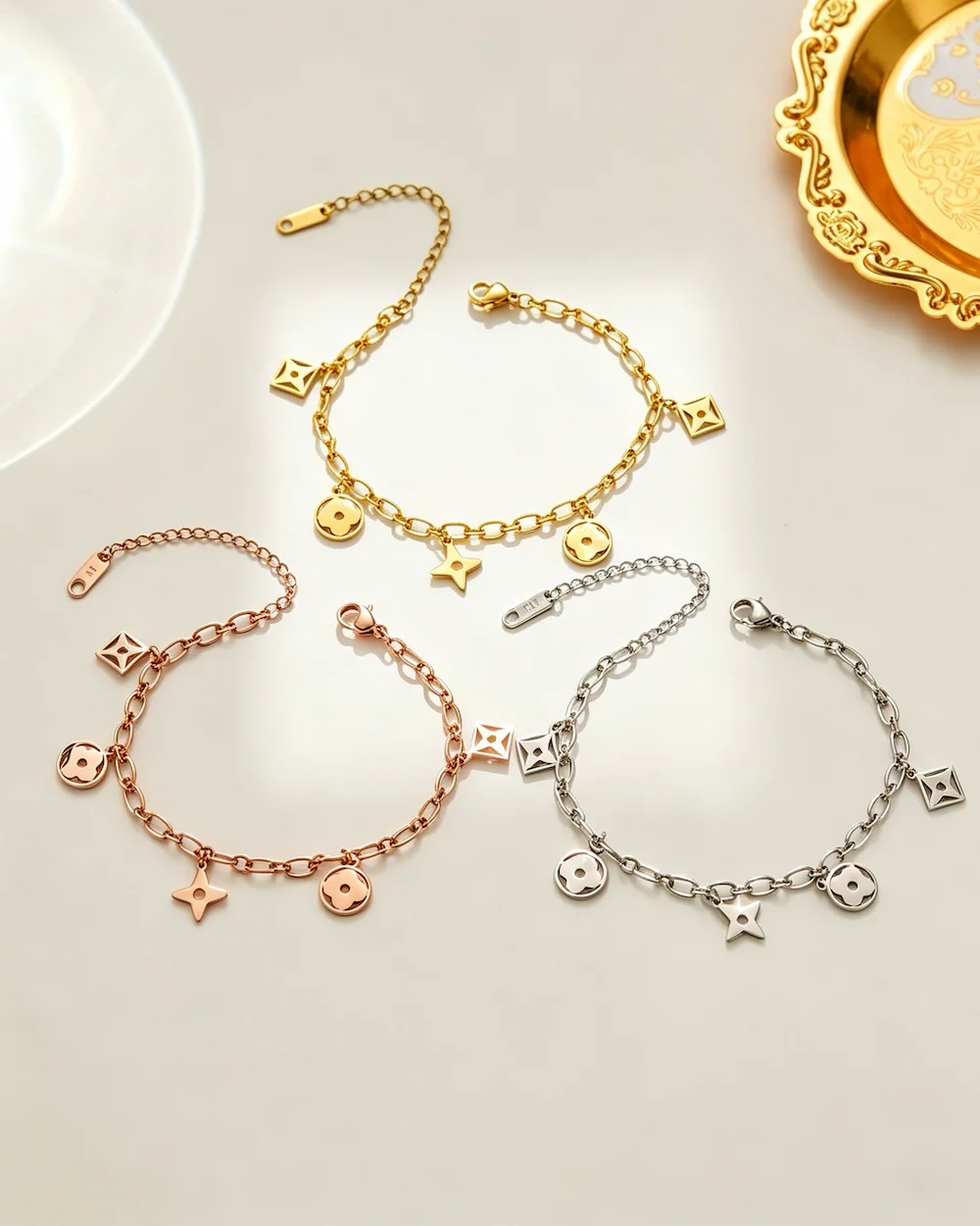 Monogram Aura Rhombus Titanium Steel 18k Gold Plated Bracelet